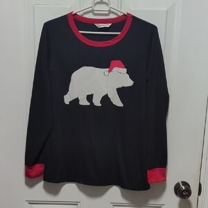 PatPat Black Long Sleeve Tee with Festive Bear